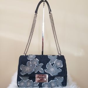 Michael Kors, Denim shoulder bag, Silver chain strap (11 L x 7 H x 3.5 W in)